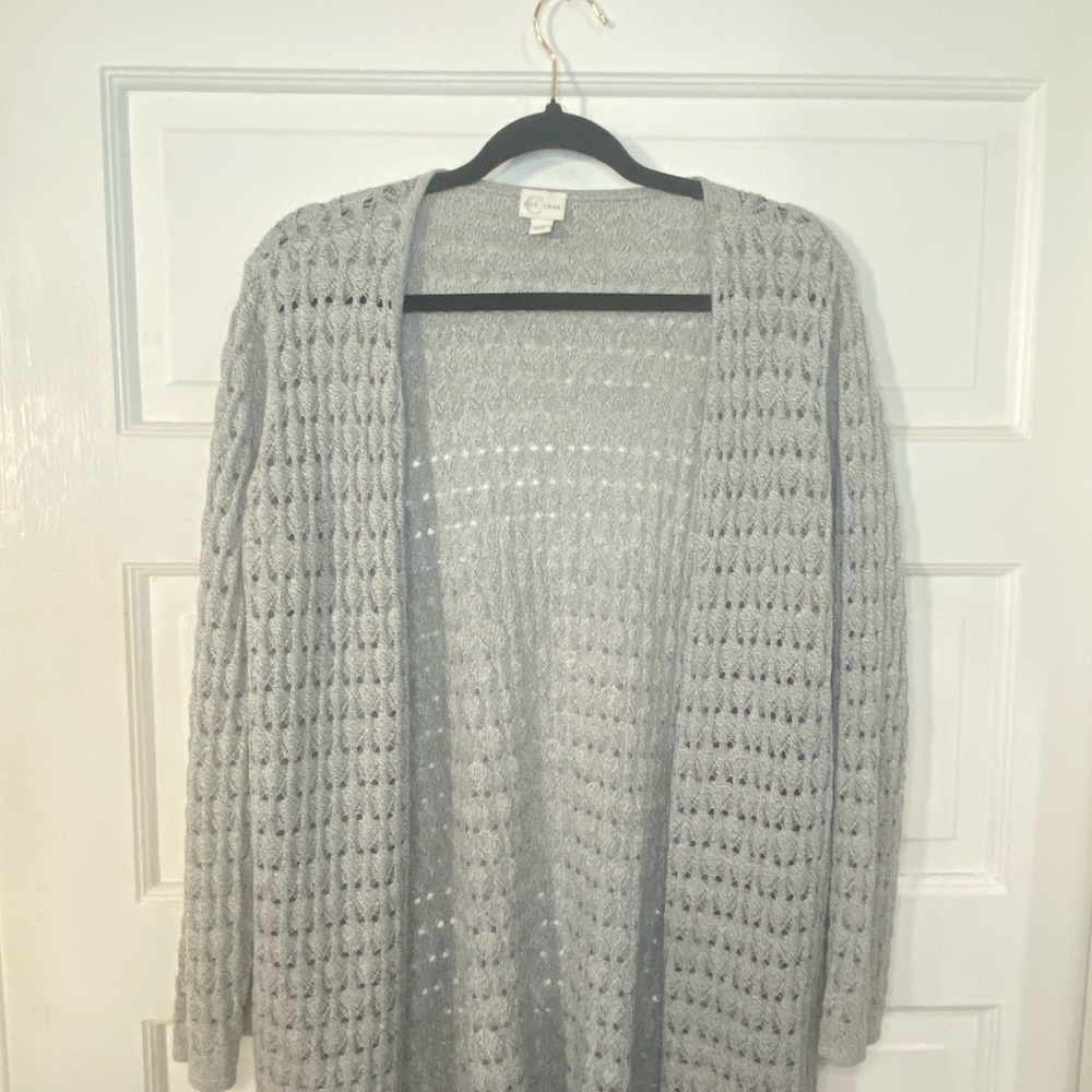 Cato Light Gray Open-Knit Cardigan